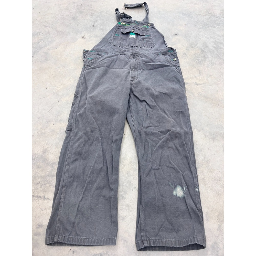 Liberty Carpenter Bib Overalls Mens 38x30 Gray Duck Cotton Utility Workwear